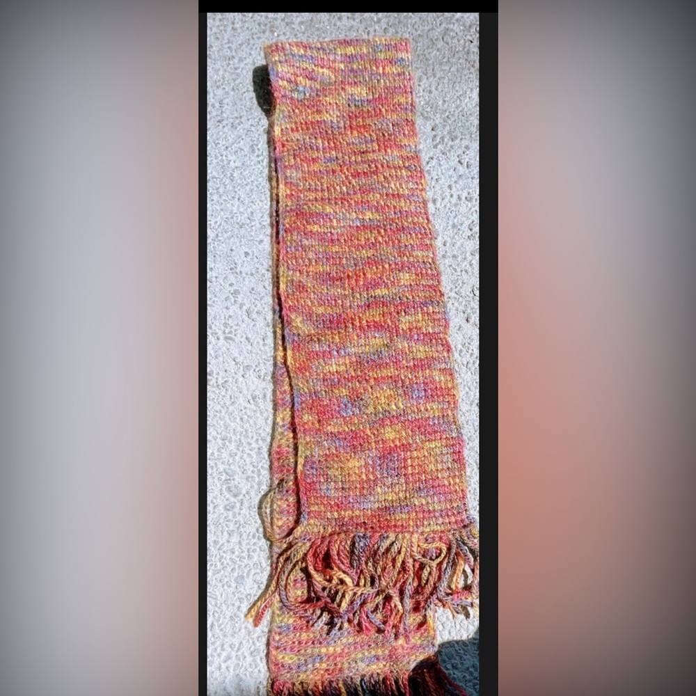 Multicolor mainly Red Knit Handmade Scarf